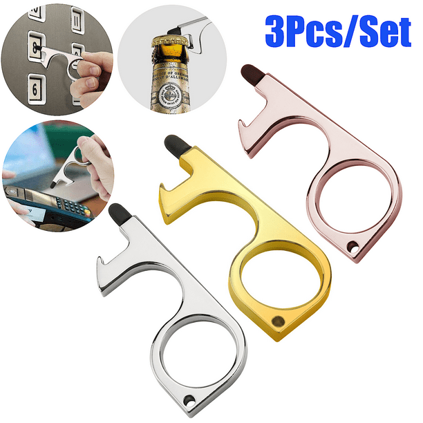 3Pcs of Clean Key Door Opener Handheld Brass EDC Keychain No Touch Hand Tool New 3Pcs of Clean Key Door Opener Handheld Brass EDC Keychain No Touch Hand Tool New